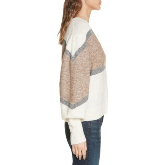Veronica Beard Miley Metallic V Neck Sweater Ivory Multi Womens Size Medium Wool - Picture 2 of 9